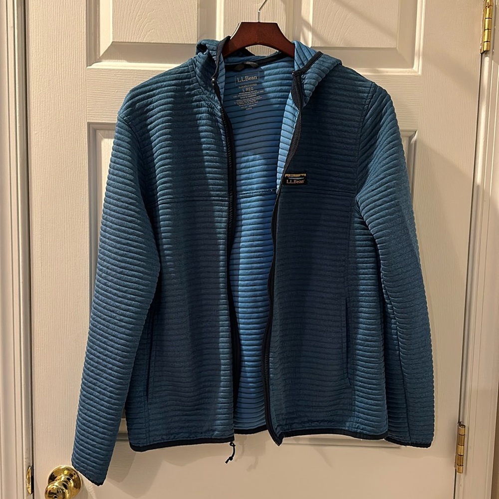 Blue hooded LL Bean zip up jacket